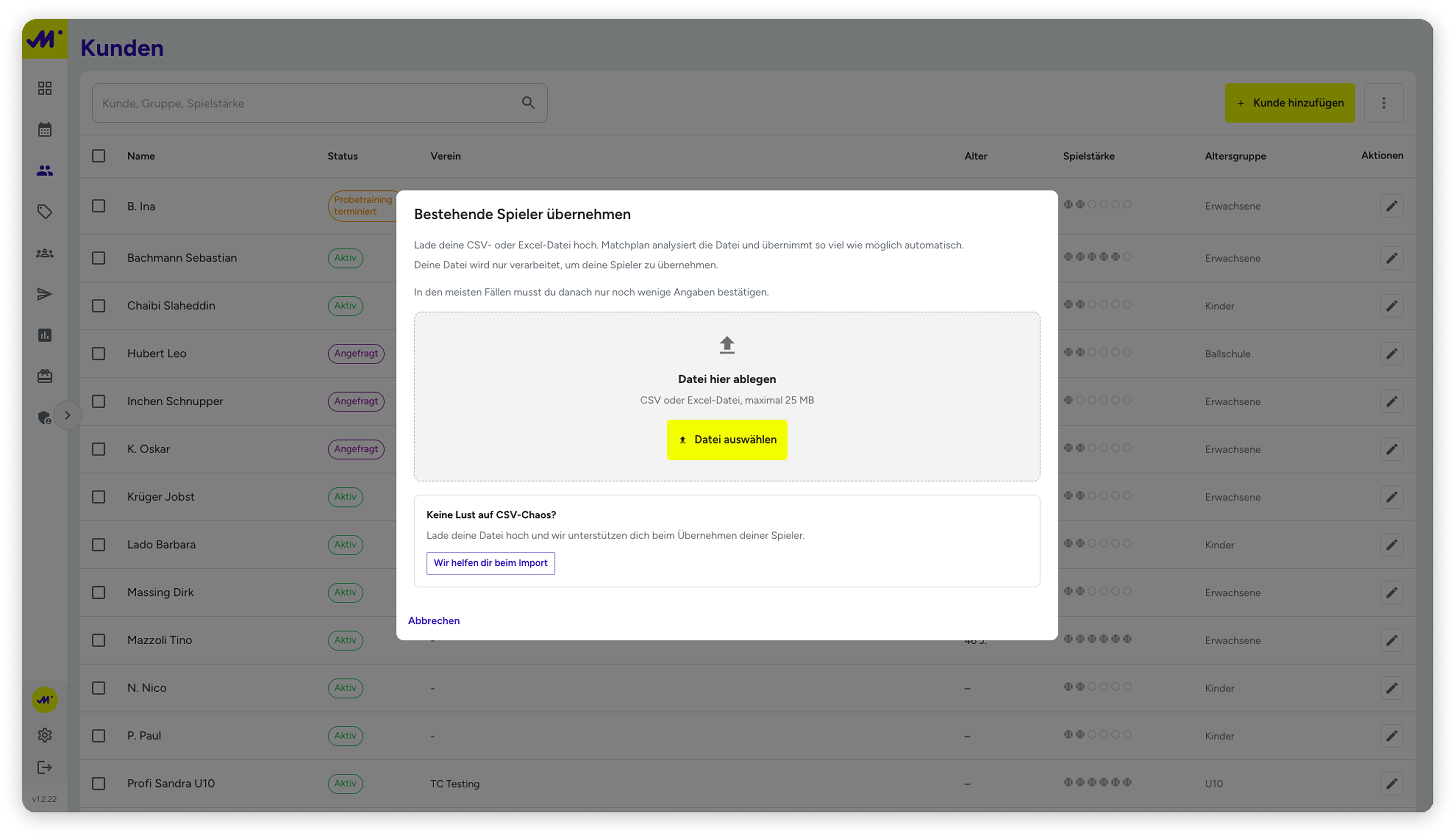 Matchplan Import: Bestehende Spieler per CSV oder Excel übernehmen